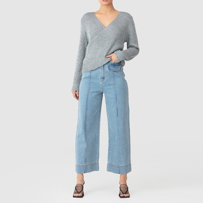 【折】C/meo 2R新款 FEATURE 直筒长袖V领交叉毛衣高腰牛仔阔腿裤