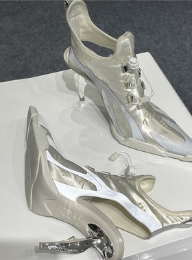 【折】EMPTY BEHAVIOR 3M弹力匕首辣妹战靴小众镂空缎面高跟鞋