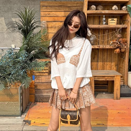 【折】Vena Label25SS比基尼印花短袖t恤宽松 腰果花高腰显瘦半裙