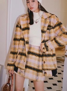 【五折清货】For Love and Lemons 华夫格纹复古风半裙大衣套装