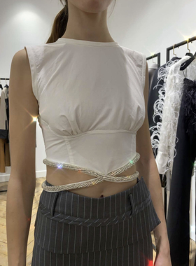 【折】Christopher Esber 2Q秋立体剪裁绑带修身钻饰无袖露腰背心