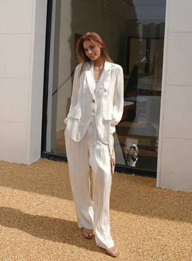 【折】设计师deepmoss 春夏新款水泽西装宽松长裤气质轻薄套装