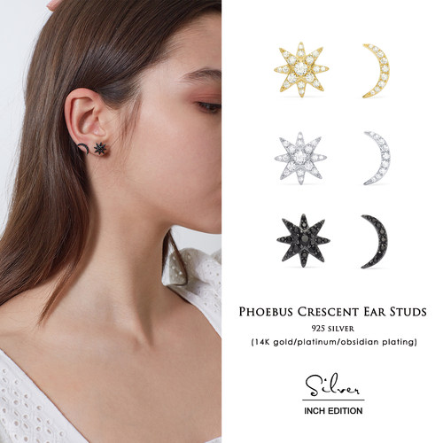 INCH EDITION  2022新款 925银饰太阳新月耳钉金银黑三色木兰品牌