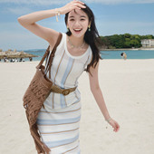 条纹POLO针织衫 工字吊带背心长半身裙 echo 折 lost