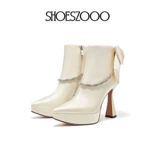 SHOESZOOO2025新款秋冬季女靴厚底增高短靴女休闲防水台时装靴子