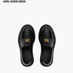 折 乐福鞋 ANN 松糕鞋 女羊皮厚底黑皮鞋 ANDELMAN