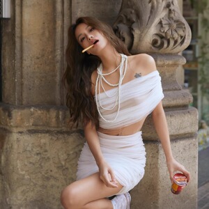 MIN PURA 25SS 斜肩漏腰网纱紧身连衣裙