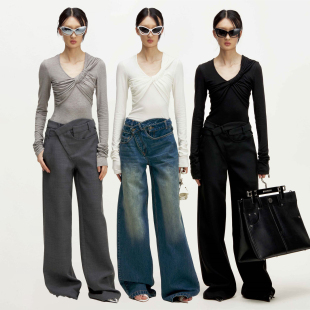 折 不对称西裤 Marrknull 百搭高级扭结上衣 牛仔裤 24AW