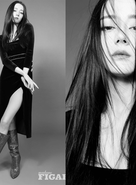 国现明星同款 MOOD X MIURA 秋冬黑色丝绒带钻长款开叉连衣裙