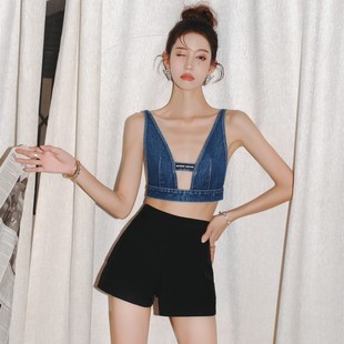木兰 Masion Wester2022FW 新款内搭牛仔小标胸衣上衣短裤