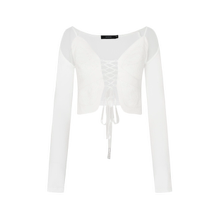 【折】ESTER HSU 春夏新款镂空系带蝴蝶打底上衣做旧阔腿牛仔裤