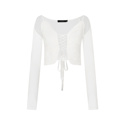 【折】ESTER HSU 春夏新款镂空系带蝴蝶打底上衣做旧阔腿牛仔裤