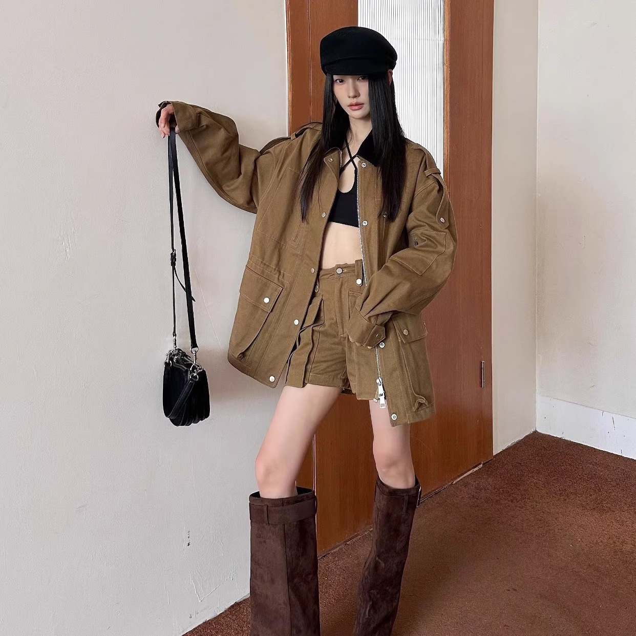 【折】CNLEEWEI 25AW 复古撞色领夹克 百搭口袋短裤