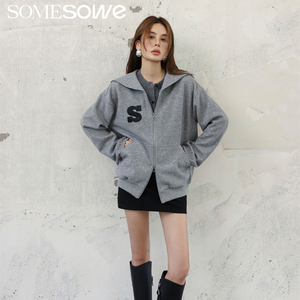 SOMESOWE 2023秋冬新款休闲海军领刺绣拉链卫衣   木兰