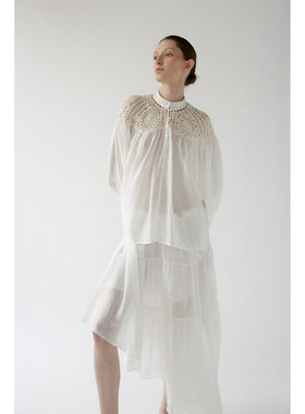 NONETONE 针织手钩拼接立领开襟宽袖衬衫  白天丝拼接蛋糕半裙