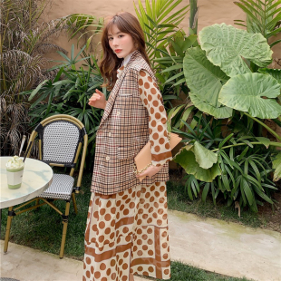 Jejia意大利设计师法式 Masion 复古波点卡其连衣马甲裙 折