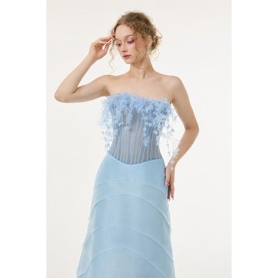 21SIX 2026SS法式刺绣钉珠立体花朵网纱鱼骨长款连衣裙礼服