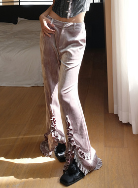 【折】LUMING ROOM 荷叶边卫衣撞色鱼骨抹胸丝绒喇叭裤木兰