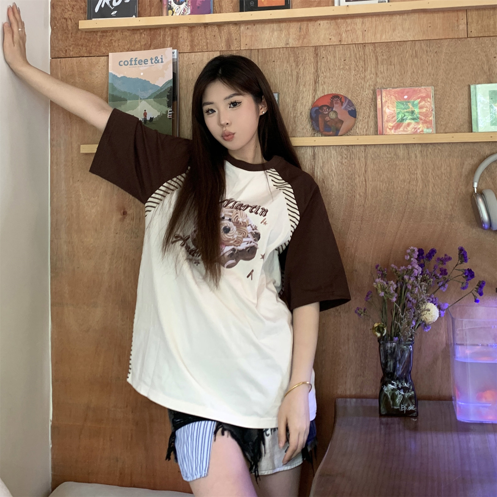 Andrea Martin24夏季新款米咖巧克力冰淇淋面包撞色短袖木兰合集