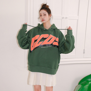 GCDS LOGO字母兔子动漫图案连帽卫衣绿色 秋冬新款