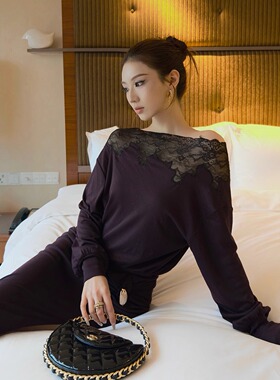 CNLEEWEI 26SS新品 V领链条拼接蕾丝绣花正反两穿针织上衣 长半裙