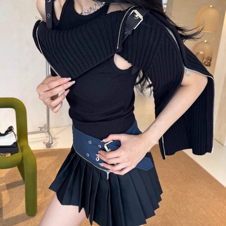 【4折】Dion Lee 三种穿法 解构高领长袖上衣针织背心百褶短半裙