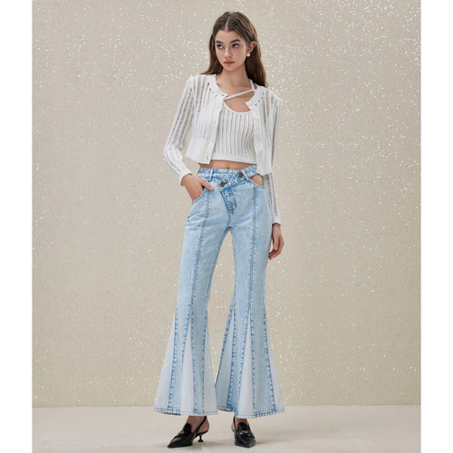 【折】ROCHAROMA 官方旗舰店新款镂空针织外套漏腰鱼尾牛仔裤