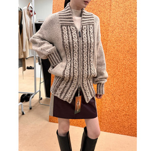 【新品】Palavas奥斯曼大道外套复古拉链毛衣女秋冬宽松针织外套