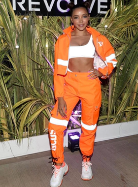 【折】GCDS19SS新款抽绳宽松反光高腰口袋百搭款橙色工装裤休闲裤