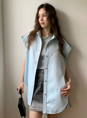 【折】COTTIA 官方旗舰店 早春季新款拼接无袖衬衫外套百搭高级