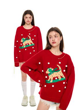 Andrea Martin24秋季新款 红色滑板小狗套头衫毛衣