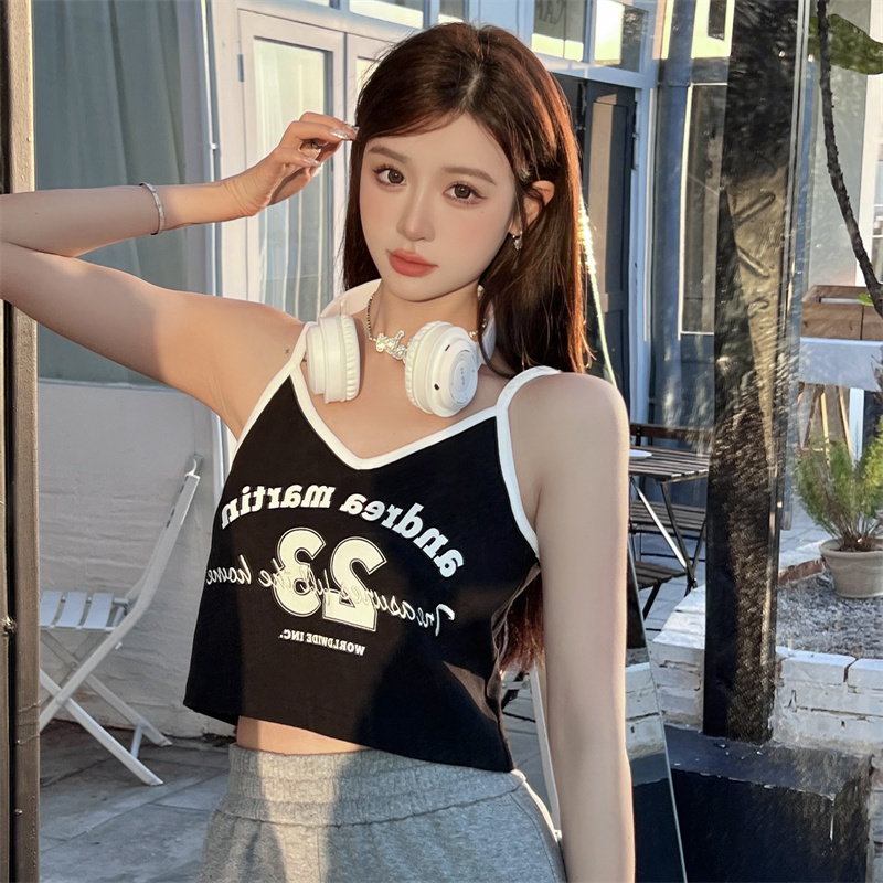 andrea martin23春夏新款 刺绣字母logo拼色背心甜辣百搭 木兰