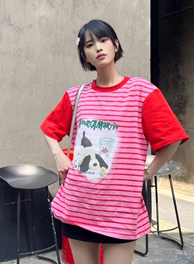 Andrea Martin 2025SS 红色蜡染条纹小狗短袖