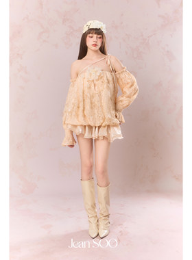 Jean SOO 25SS 心动刺绣蕾丝一字肩花苞抹胸裙