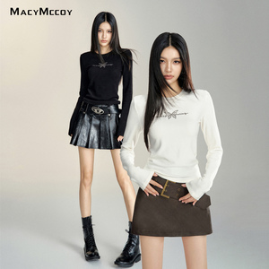MacyMccoy 官方旗舰店24早秋 蝴蝶磨毛打底复古A字百褶皮裙复古皮