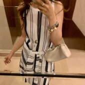 折 开衫 lost echo 显瘦背心连衣裙 针织条纹圆领修身 外套