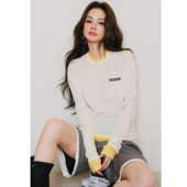 折 Maison Wester新款 浅黄色圆领喇叭袖 拼接上衣褶皱短裤