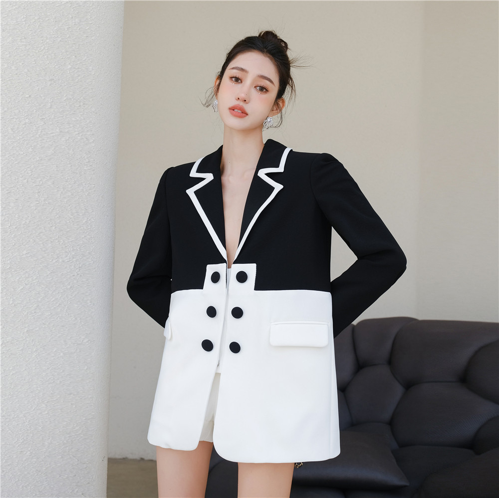 masion wester 2rss新款气质摩登简约黑白拼接西装西服外套木兰