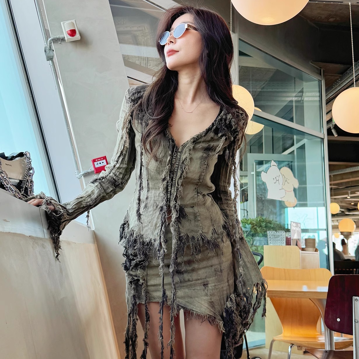 4折清货 Marrknull 亚麻晕染不规则飘带高级上衣半裙套装