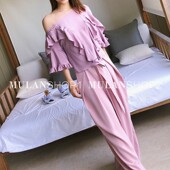 国现 Whole9yards设计师品牌2J紫色不规则荷叶边斜肩上衣