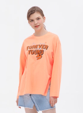 【折】SJYP潮牌卡通涂鸦字母可爱百搭卡通长袖t恤黑色/橘色