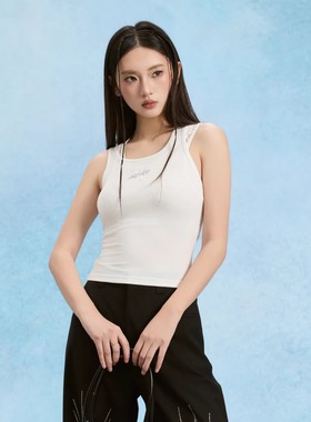 SOFITTE 25SS春夏新款 黑色拼接蕾丝交叉错位背心