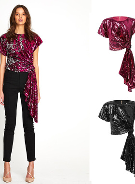 【折】Alice mccall新款两色Bling 亮片不规则下摆上衣