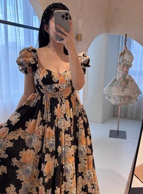 【折】Selkie collection 纯棉黑底夕漫橙光印花长款连衣裙