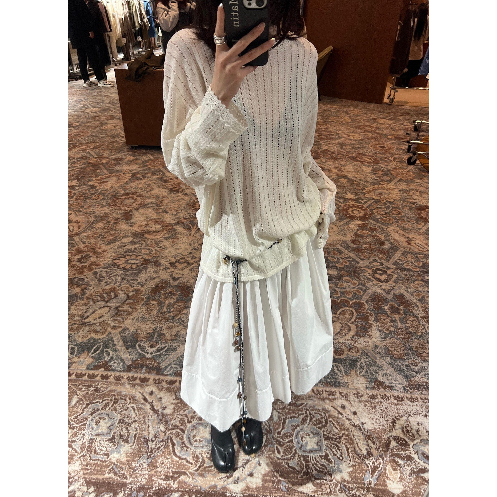 【折】Vena Label 薄款镂空长袖针织衫罩衫上衣 薄款半身裙