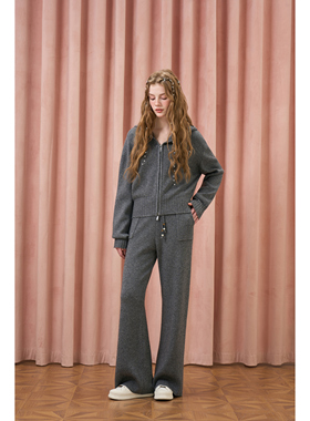 Three Quarters 25AW 羊毛高级绣花针织开衫外套 松垂感针 织长裤