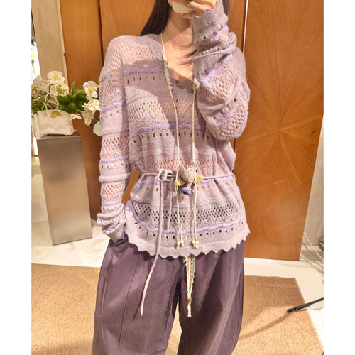 SHELLE ARTISTE宽松随性撞色钩花套头衫一起跳舞吧弯刀裤