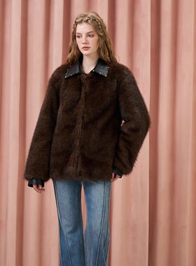 Three Quarters25AW 棕色老钱风拼皮绗棉环保皮草