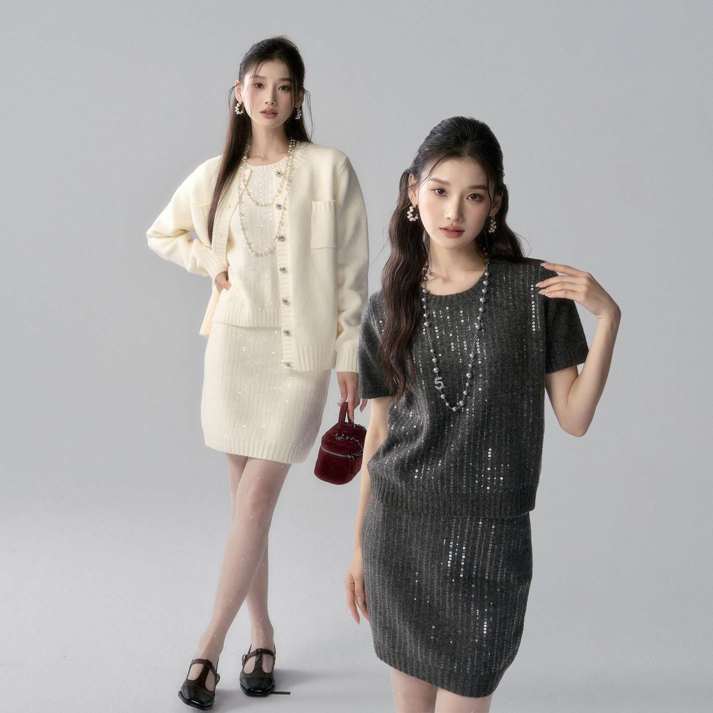 【折】La Freedom 早秋 富贵千金miu系毛织开衫上衣半裙套装