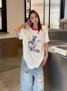 SOFITTE 25SS春夏新款 白色恶搞Kitty印花撞色领口短袖T恤